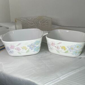 Set of 2 Corning Ware Pastel Boutique casserole dishes.